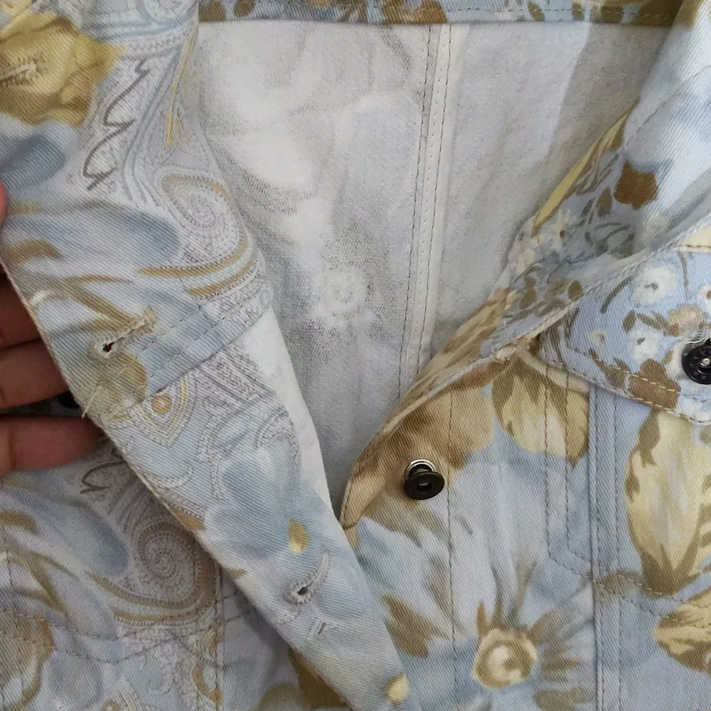 Apanage| Floral Cotton Denim Look Button Up Jacket With Front Pockets - Picture 7 of 13